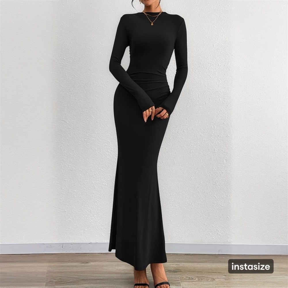 Elegant Black Long Sleeve Maxi Dress